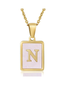 N Gold Plated Necklace Inlaid Pink Shell And Initial Letter Necklace CA7810195