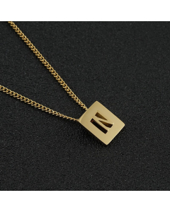 N Gold Plated Square Initial Letter Necklace CA7810194