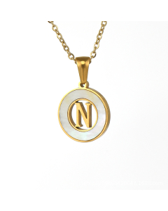 N Hollow Letter With White Shell Necklace CA7810208
