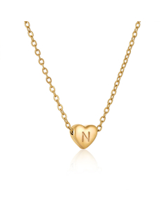 N Initial Letter 3D Hard Heart Necklace CA7810207