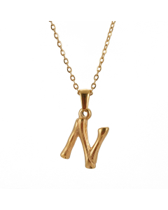 N Initial Letter Bamboo Style Fashion Necklace In Gold Color CA7810198