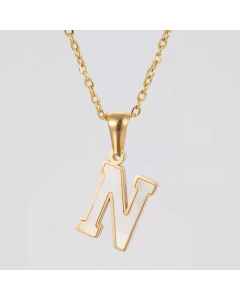 N Initial Letter Inlaid White Shell Stainless Steel Necklace CA7810228