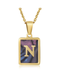 N Initial Letter Necklace Inlaid Black Shell Charms CA7810201