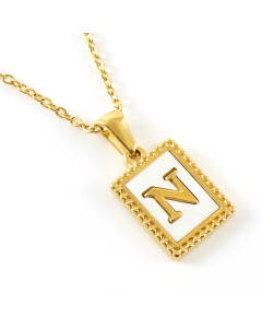 N Initial Letter Necklace Inlaid With White Shell Pendant CA7810216
