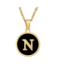 N Initial Letter Necklace With Black Shells CA7810193