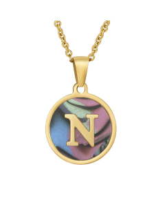 N Initial Letter Round Disc Necklace Inlaid Colorful Shell CA7810204
