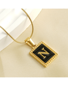 Initial Name Stainless Steel Necklace With Square Black Shell Tag CA7810221-N