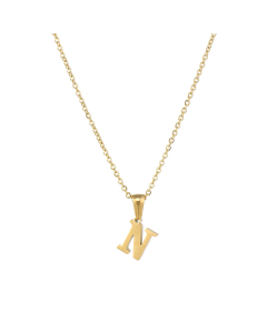 N Mirror Polish Initial Letter Figaro Chain Necklace CA7810227