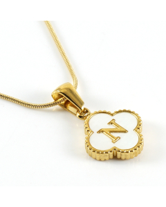 N Wholesale Initial Letter Lucky Clover Necklace Inlaid Nature Shell CA7810197