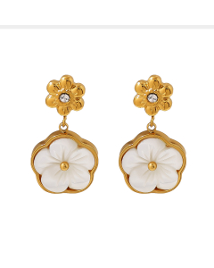 Elegant Plated 18K Gold Natural Fritillaria Flowers Pendant Earrings