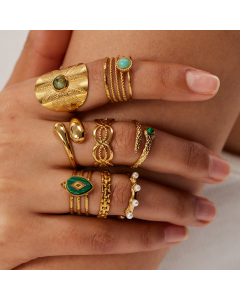 Wholesale Jewelry French Style 18K Gold Plated Stainless Steel Natural Malachite Ring Female 