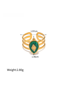 Wholesale Jewelry French Style 18K Gold Plated Stainless Steel Natural Malachite Ring Female 