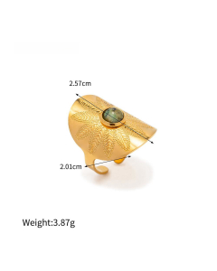 Vintage 18K Gold Plated Stainless Steel Natural Malachite Ring Female 