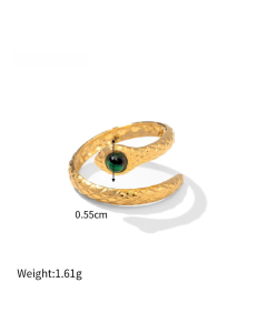 Fine Jewelry 18K Gold Plated Stainless Steel Natural Malachite Ring Female 