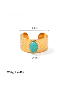 Retro 18K Gold Plated Stainless Steel Natural Malachite Ring Female 