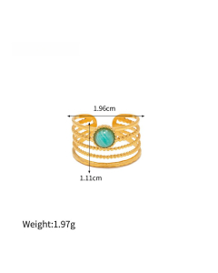 Ligh Luxury 18K Gold Plated Stainless Steel Natural Malachite Ring Female 