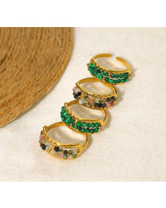 Wholesale French Style Ring INS Style Minimalism Retro Natural Stone Beads Stainless Steel Opening Ring