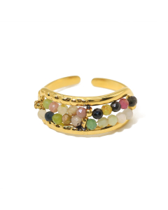 French Style Ring Retro Natural Stone Beads Stainless Steel Opening Ring