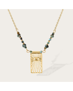 Vintage Natural Stone Plated 18k Gold Beaded Necklace Stainless Steel Devil's Eye Necklace 