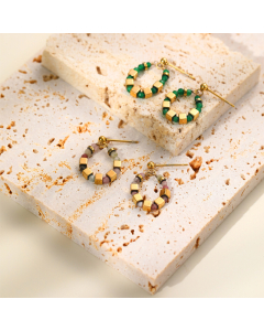 Wholesale French Style Earrings Vintage Natural Stone Square Dice Beaded Earrings Plated 14k Gold Stainless Steel Earrings