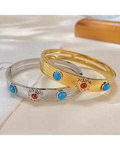 Wholesale Stainless Steel Bangle Popular Retro Natural Stone High-grade Titanium Steel Bracelet