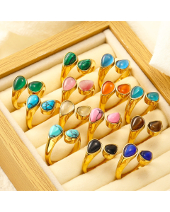 Wholesale Stainless Steel Ring Fashion Light Luxury Temperament Natural Stone Inlaid Plated 18K Gold Ring 