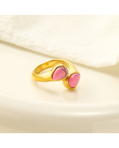 Wholesale Stainless Steel Ring Fashion Light Luxury Temperament Natural Stone Inlaid Plated 18K Gold Ring 