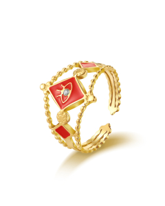 Retro Fashion Natural Stone Shells Inlaid Opening Stainless Steel Ring