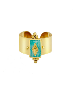 Retro Fashion Natural Stone Shells Inlaid Opening Stainless Steel Ring