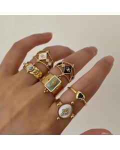Wholesale Stainless Steel Ring Retro Fashion Natural Stone Shells Inlaid Opening Ring