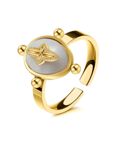 Retro Fashion Natural Stone Shells Inlaid Opening Stainless Steel Ring