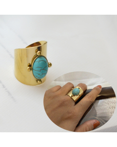 Retro Fashion Natural Stone Shells Inlaid Opening Stainless Steel Ring