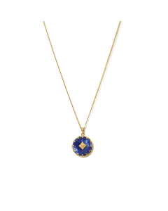 Wholesale Stainless Steel Necklace French Palace Style Navy Blue Natural Stone Pendant Plated 18K Gold Carved Clavicle Chain Necklace