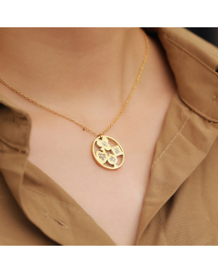 Round Poker Pendant Stainless Steel Necklace - Gold Color