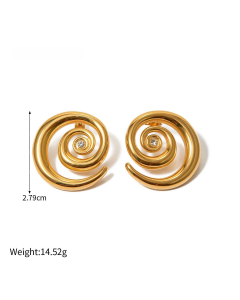 New Trendy Temperament Net Red Spiral Design With Drill 18K Gold Stainless Steel Earrings