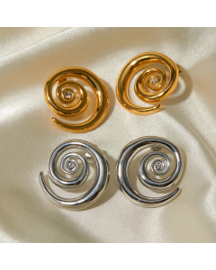 Wholesale 18K Gold Stainless Steel Earrings Spiral Design With Drill Earrings 
