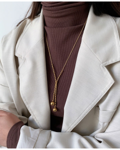 New Tassel 3D Gold Ball With Titanium Steel Long Necklace CA7810183