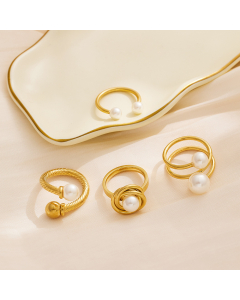 Wholesale Stainless Steel Ring Minimalism INS Style Niche 18K Gold Plated Pearl Ring Fine Jewelry