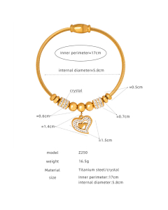 Wholesale Light Luxury Style Non-Fading Temperament Heart Butterfly Flower Pendant Zircon Inlaid Titanium Steel Bracelet -Gold Color-01