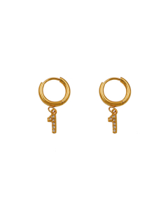Personality Popular Diamond-studded Number 1 Stainless Steel Earrings 