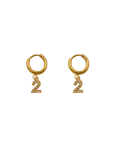 Personality Popular Diamond-studded Number 2 Stainless Steel Earrings 