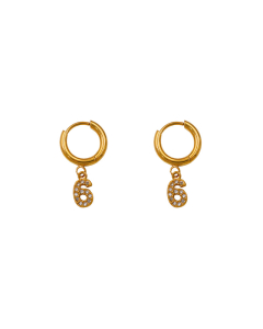 Personality Popular Diamond-studded Number 6 Stainless Steel Earrings 