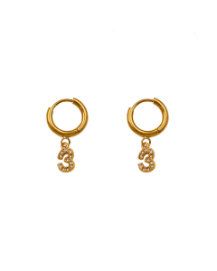 Personality Popular Diamond-studded Number 3 Stainless Steel Earrings 