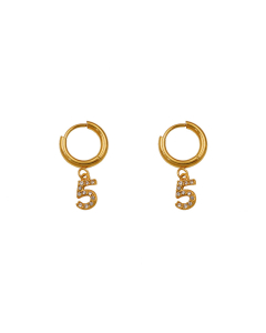 Personality Popular Diamond-studded Number 5 Stainless Steel Earrings 