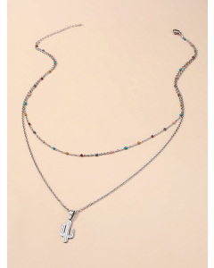 Simple Oil Drop Cross Double Layer Necklace Stainless Steel 