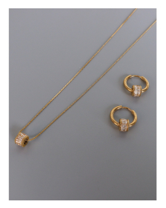 Fashion Full Diamond Small Waist Titanium Steel Necklace Earrings Sets