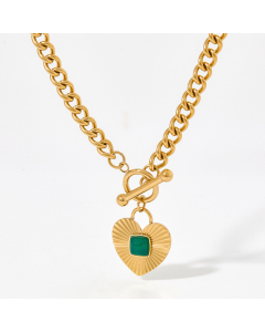 Retro Heart Shape Plating Inlay Agate Pendant Titanium Steel Necklace Colorza