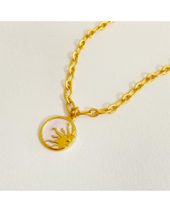 Retro Mother Shell Pendant Ornaments Titanium Steel Furnace Real Gold Plating 18K Three-Dimensional Sun Moon Round Coin Necklace 