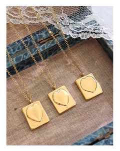 Wholesale Simple Style Heart Shape Rectangle Titanium Steel 18K Gold Plated Pendant Necklace