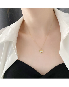 Classic Inlaid Shell  Heart Shape Pendent Titanium Steel Plating Necklace